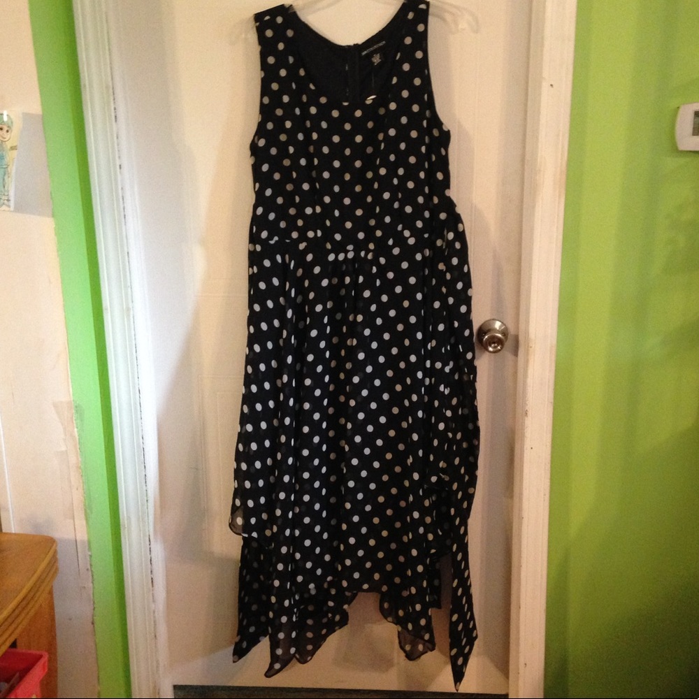 Black & White Polka Dot Handkerchief Hem Dress